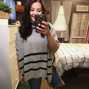 Impressions Grey & Black Sweater Poncho